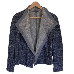 Vince Womens Blue Grey Marled Tweed Draped Open Front‎ Jacket Size M Pockets